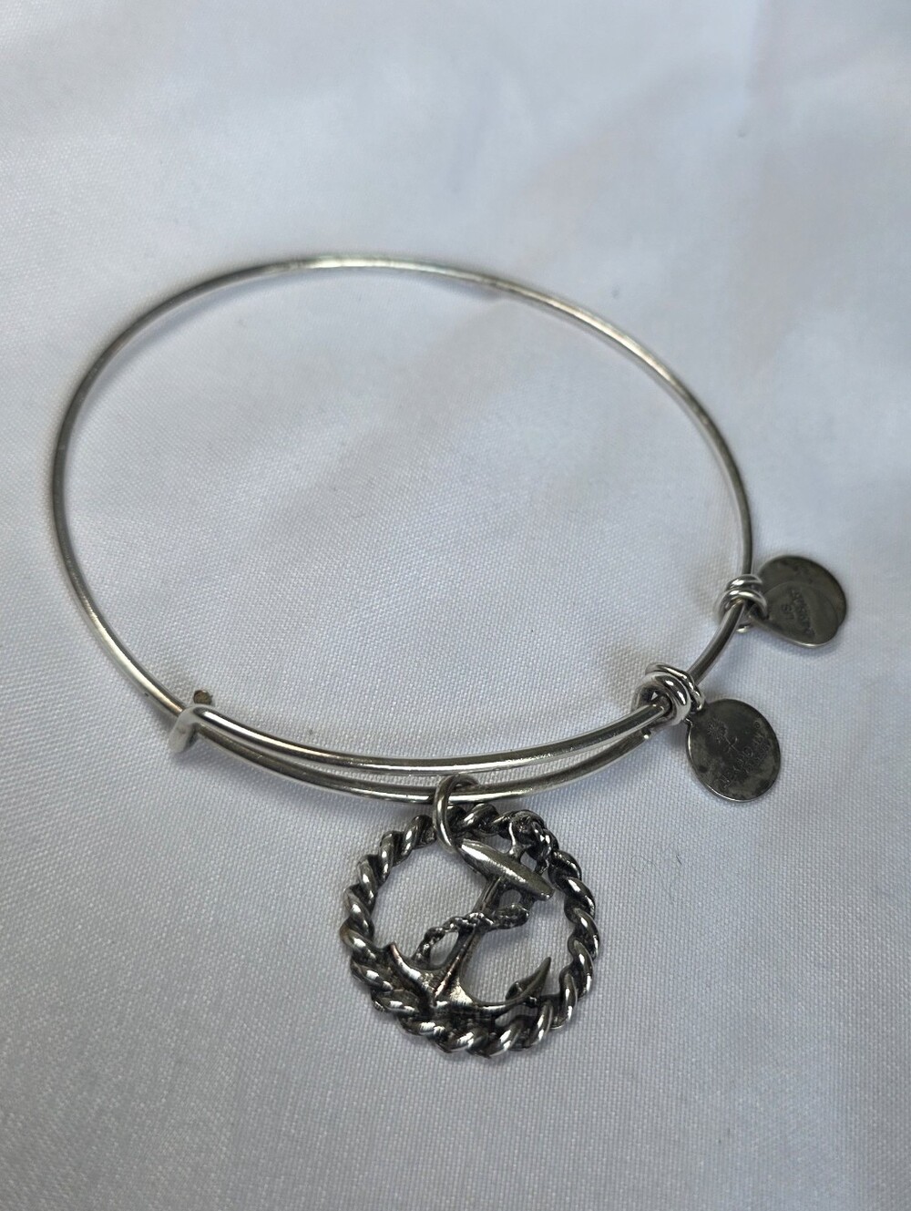 Alex And Ani Silver Anchor And Rope Nautical Charm Bangle Bracelet